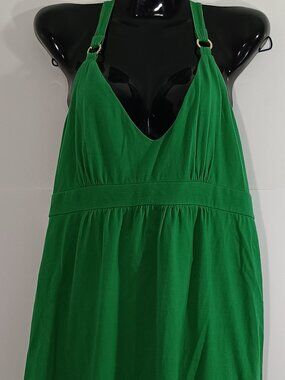 Boston Proper Womens Halter Dress Green Sz 14 Built in Bra Gold Ring Backless
